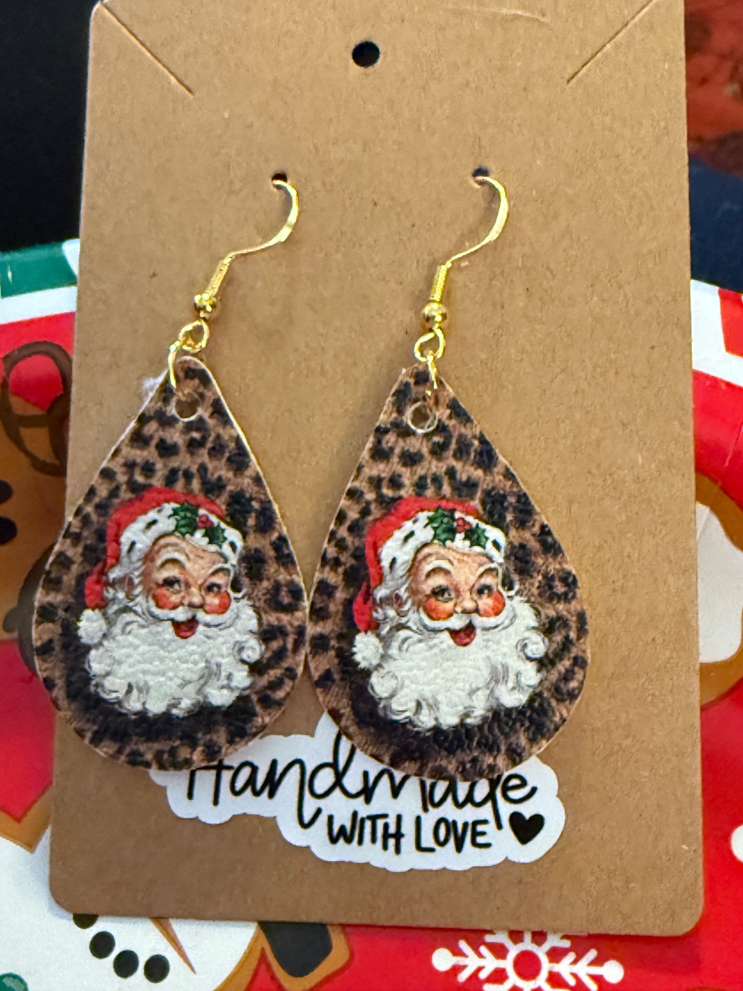 Leopard Santa Earrings
